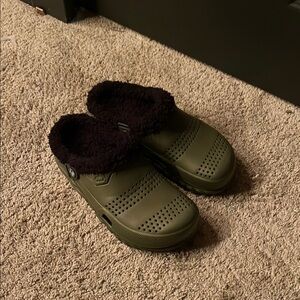 Men's Green Clogs with Faux Fur Lining